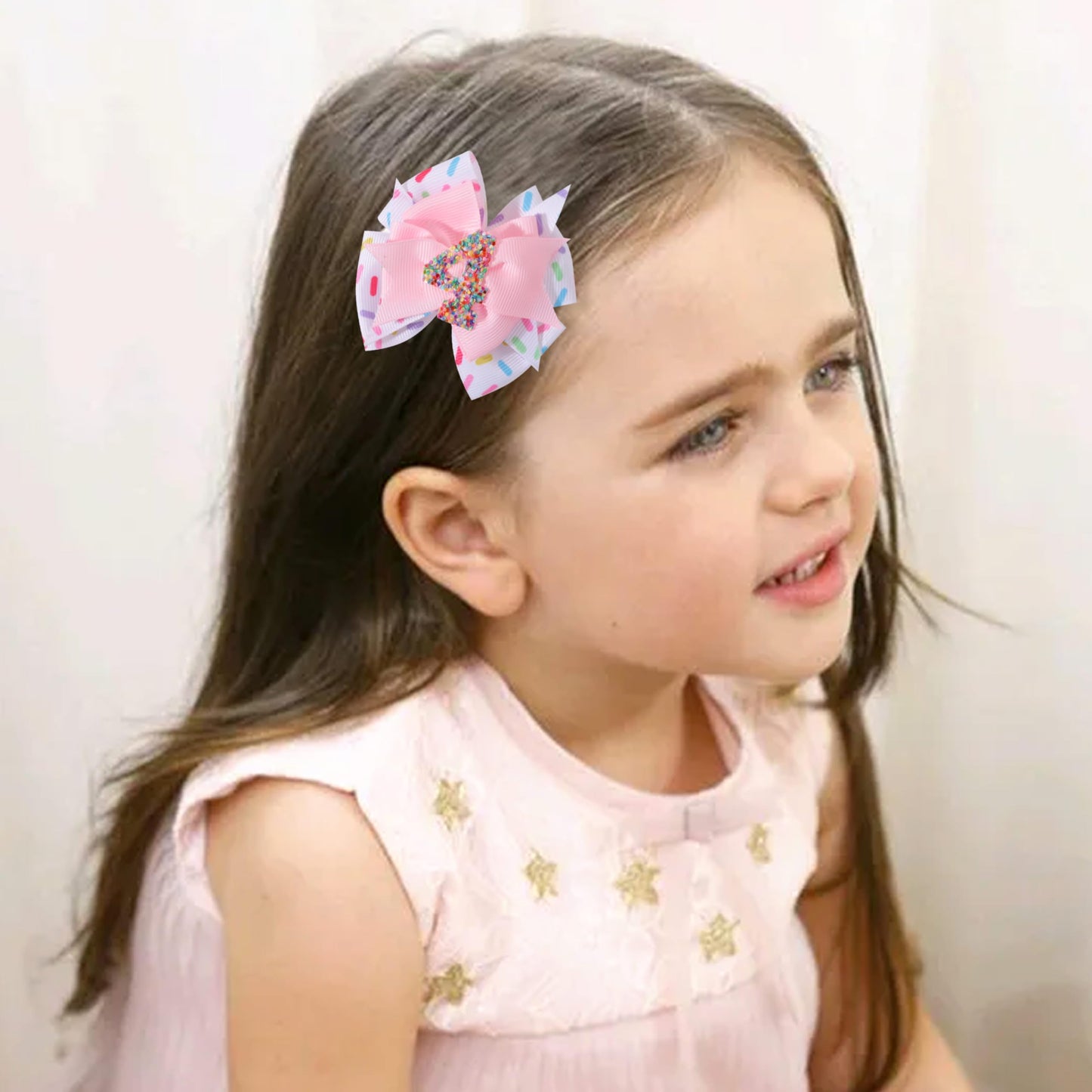 Sprinkle Hair Bow For Girls - Confetti First Birthday Pink Party Decorations, Ice Cream Theme For 1St Birthday (4Th Hair Bow)