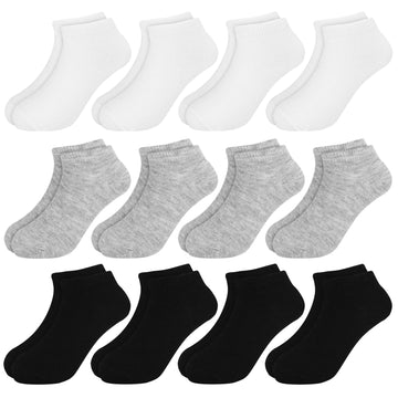 Booph Kids Half Cushion Socks Boys Girls Ankle Socks 4-6 Years Black-White-Grey