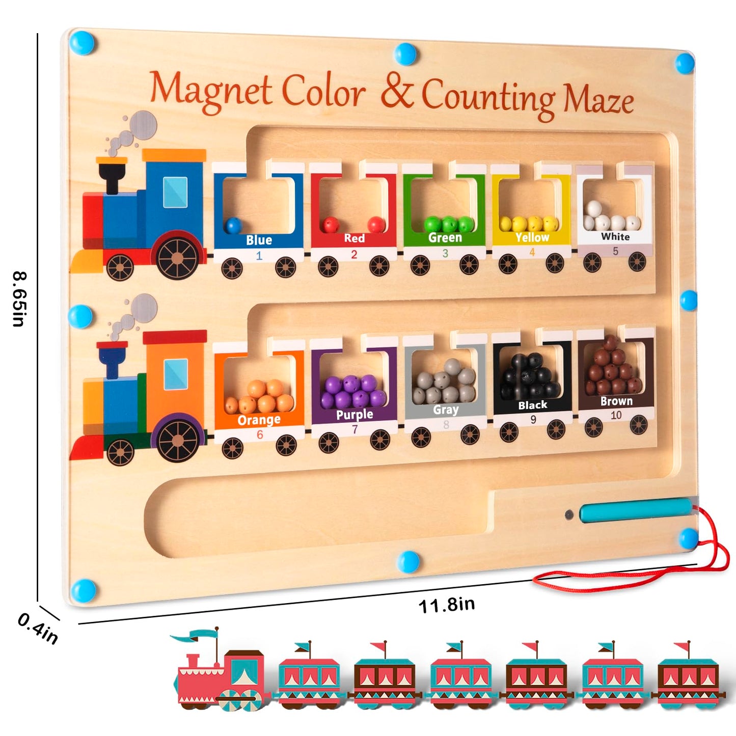 Magnetic Color and Number Maze Board Wooden Montessori Fine Motor Skills Toys for 2 3 Year Old Preschool Learning Activities Cla