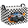 ASKETAM Racing Car Storage Basket Monster Truck Toy Book Shelf Basket Kid Room Decor Gift (Black and White Checkered)