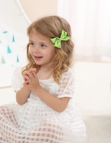 3 Inch Satin Bow For Little Girls - 2 Pcs (Neon Green)
