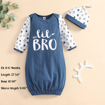 Amawmw Newborn Baby Boy Little Brother Sleeper Gown Stars Long Sleeve Nightgown Pajamas Gifts Stuff Essential Outfit