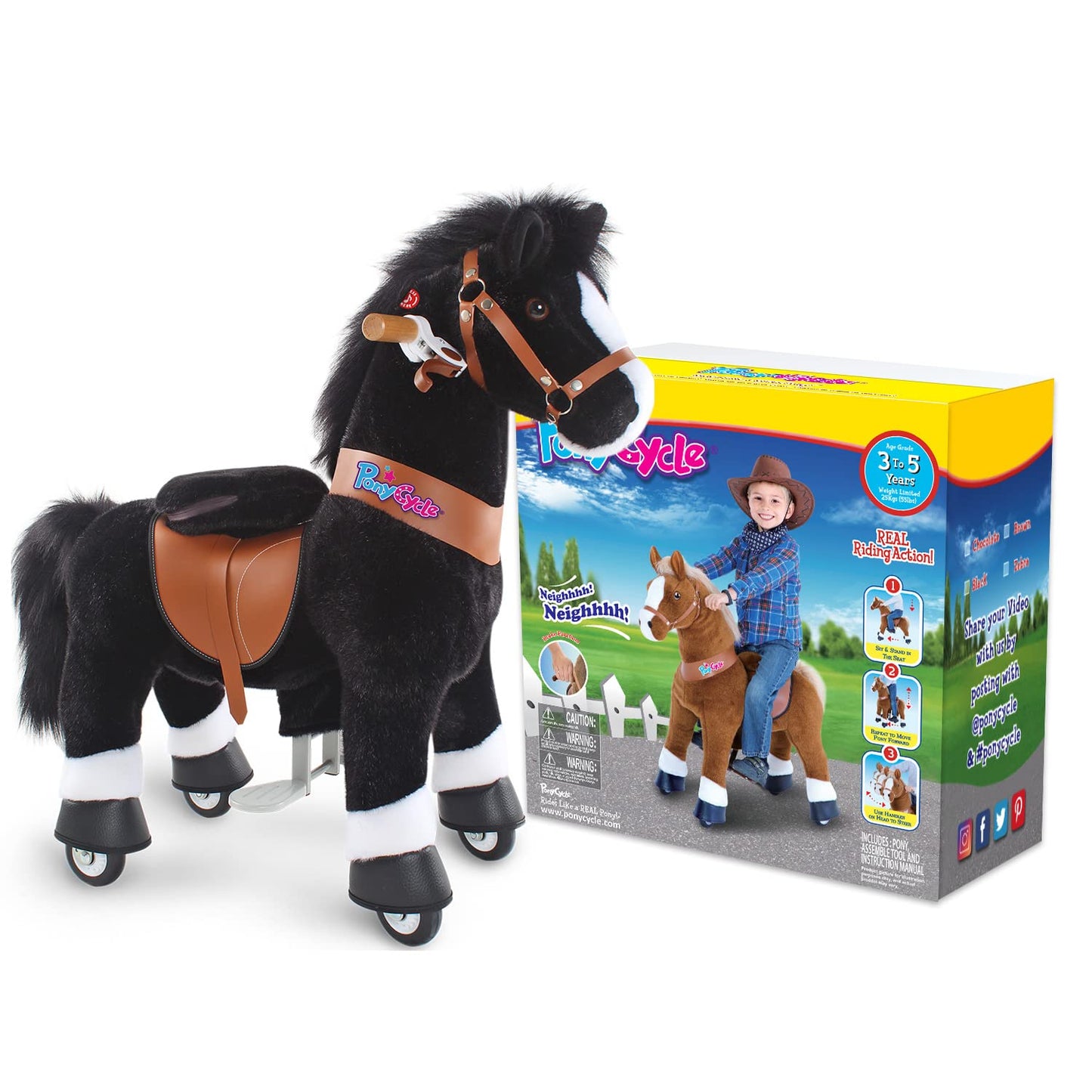 PonyCycle Ride on Horsey Toddler Ride on Toys for Boys Classic Model U (with Brake/ 30 Height/Size 3 Rocking Horse for Age 3-5)