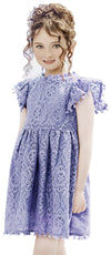 2Bunnies Girl Baby Toddler Vintage Lace Pom Pom Flutter Sleeve Easter Birthday Outfit Dress (Dusty Blue, 6M)