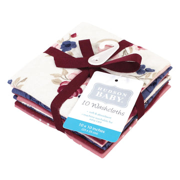 Hudson Baby Unisex Baby Flannel Cotton Washcloths, Dusty Rose Floral 10 Pack, One Size