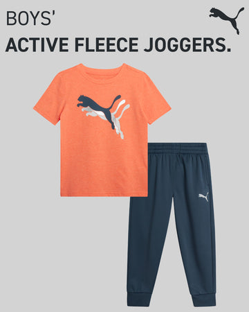 Puma Toddler Boys' Pant Set - 2 Piece Short Sleeve T-Shirt And Active Performance Fleece Joggers For Toddler Boys (18M-5T), Size