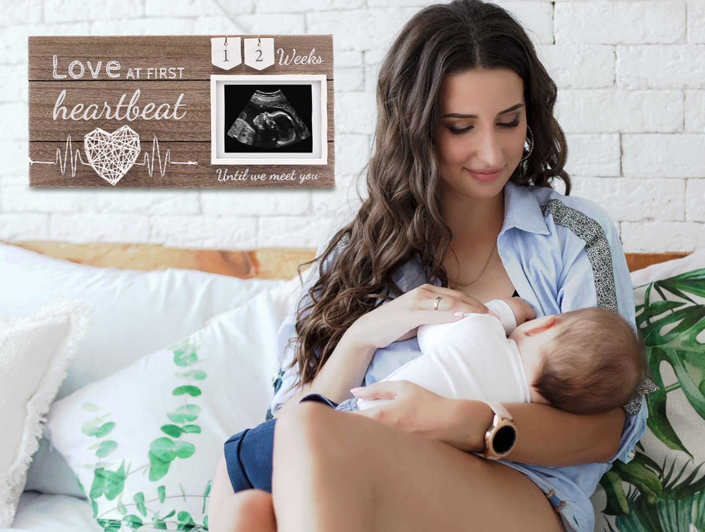 Garybank Love at First Heartbeat Ultrasound Picture Frame, Baby Announcement with Changeable Pregnancy Week Numbers, Pregnancy M