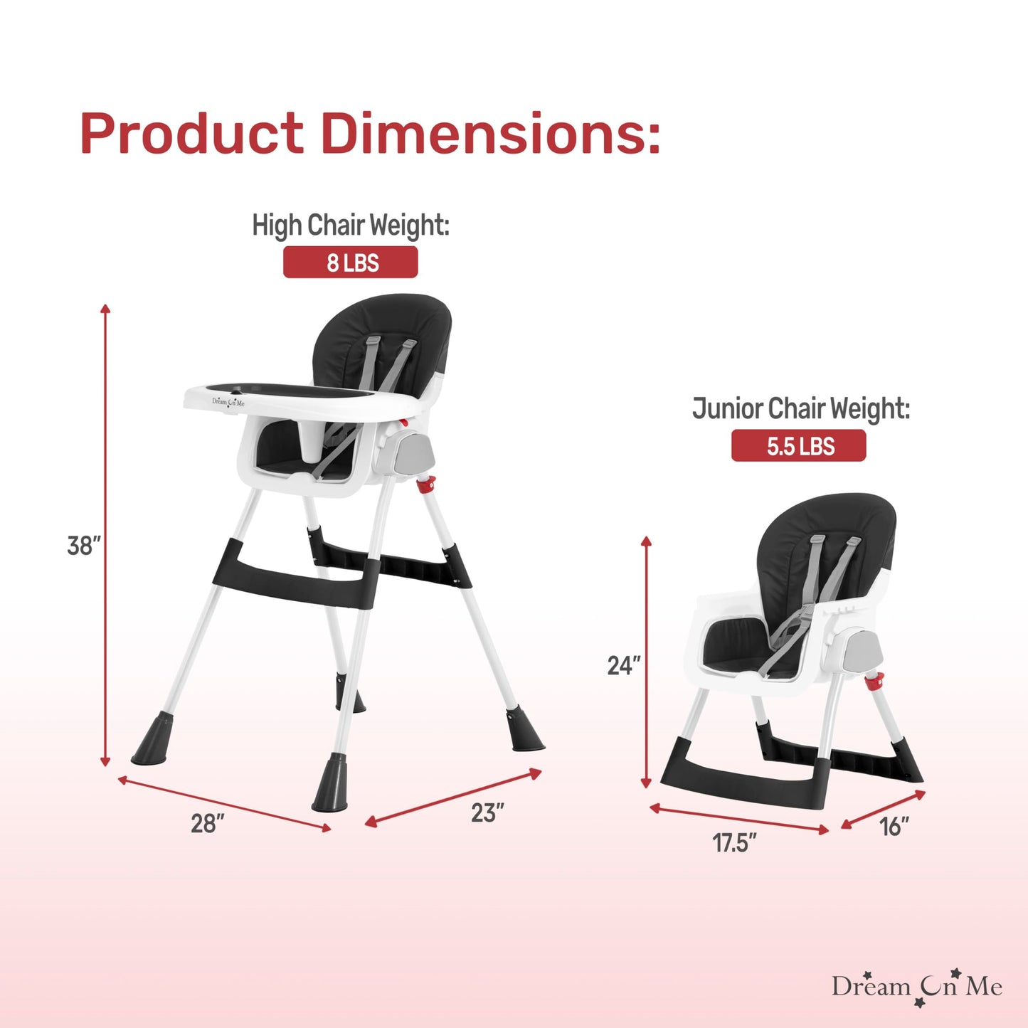 Dream On Me Portable 2-In-1 Tabletalk High Chair In Black, Three Adjustable Height Settings, Lightweight Portable High Chair, Ea