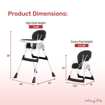 Dream On Me Portable 2-In-1 Tabletalk High Chair In Black, Three Adjustable Height Settings, Lightweight Portable High Chair, Ea