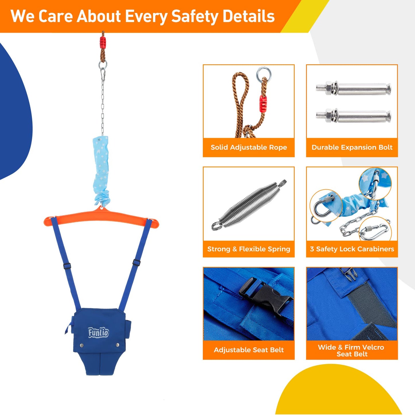 Funlio Baby Jumper With A Ceiling Hook For 6-24 Months, Baby Door Jumper For Indoor/Outdoor Play, Infant Jumper Doorway With Adj