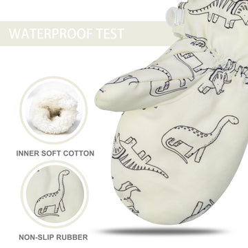 Fynnsure Toddler Mittens Lined Fleece Snow Gloves For Boys Girls Kids Winter Ski Gloves Baby Mittens Ivory White 2-4 Years