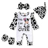 Grnshts Newborn Baby Girl Romper Infant Letter Print Bodysuit Cow Jumpsuit+Hat+Headband+Gloves Coming Home Clothes Outfit 3-6 Mo