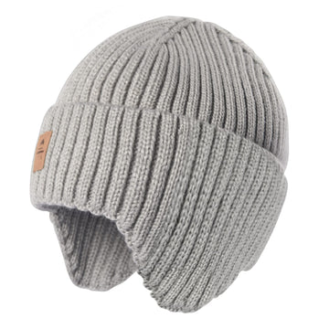 Baby Beanie Fleece Lined Toddler Winter Hat With Ear Flaps Little Girls Boys Warm Hats Cute Beanies For Kids Gray