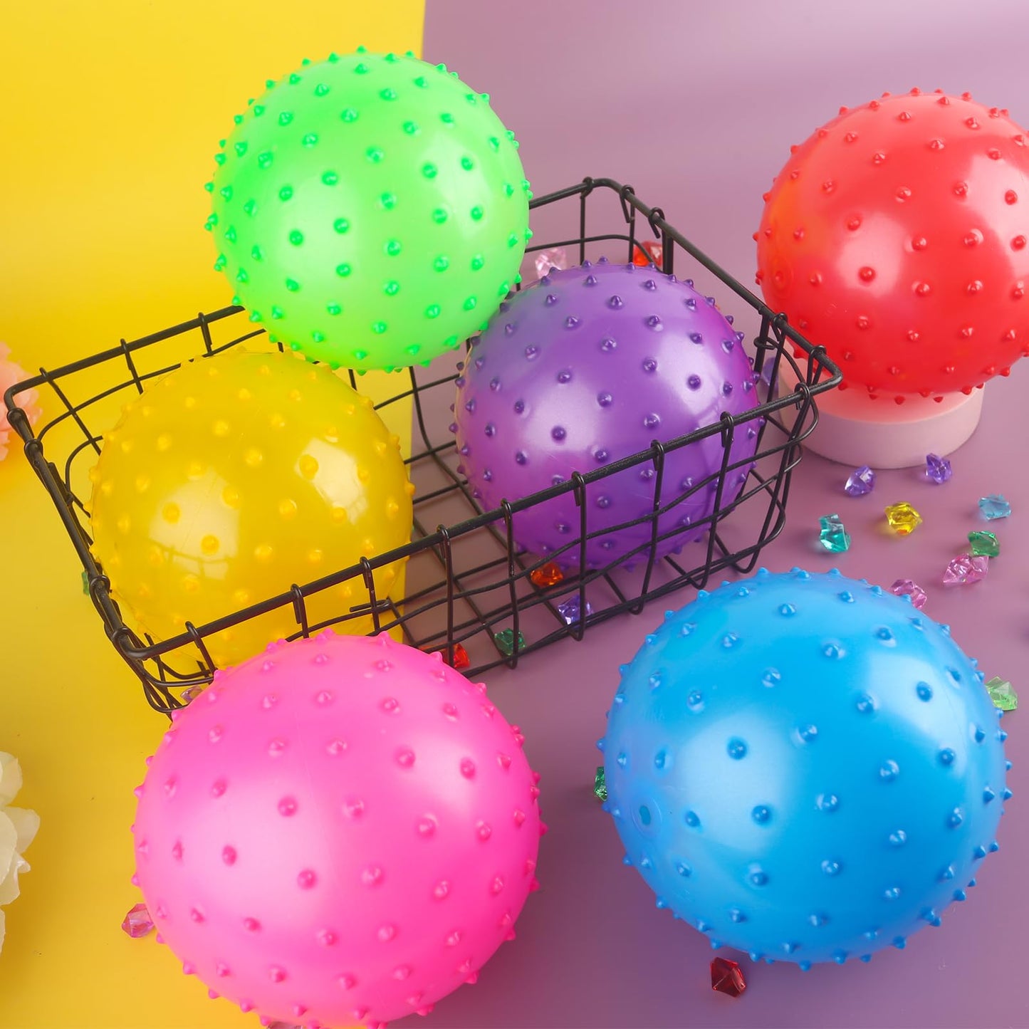 LOVEINUSA 6PCS Bounce Balls with Pump, Knobby Balls 7inch Sensory Balls Spiky Massage Balls for Babies Toddlers