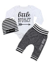 Fommy Baby Boy Clothes 6-9 Months Little Brother Outfits Long Sleeve White Romper+Little Bro Pants+Stripe Hat Cute Baby Boy Outf