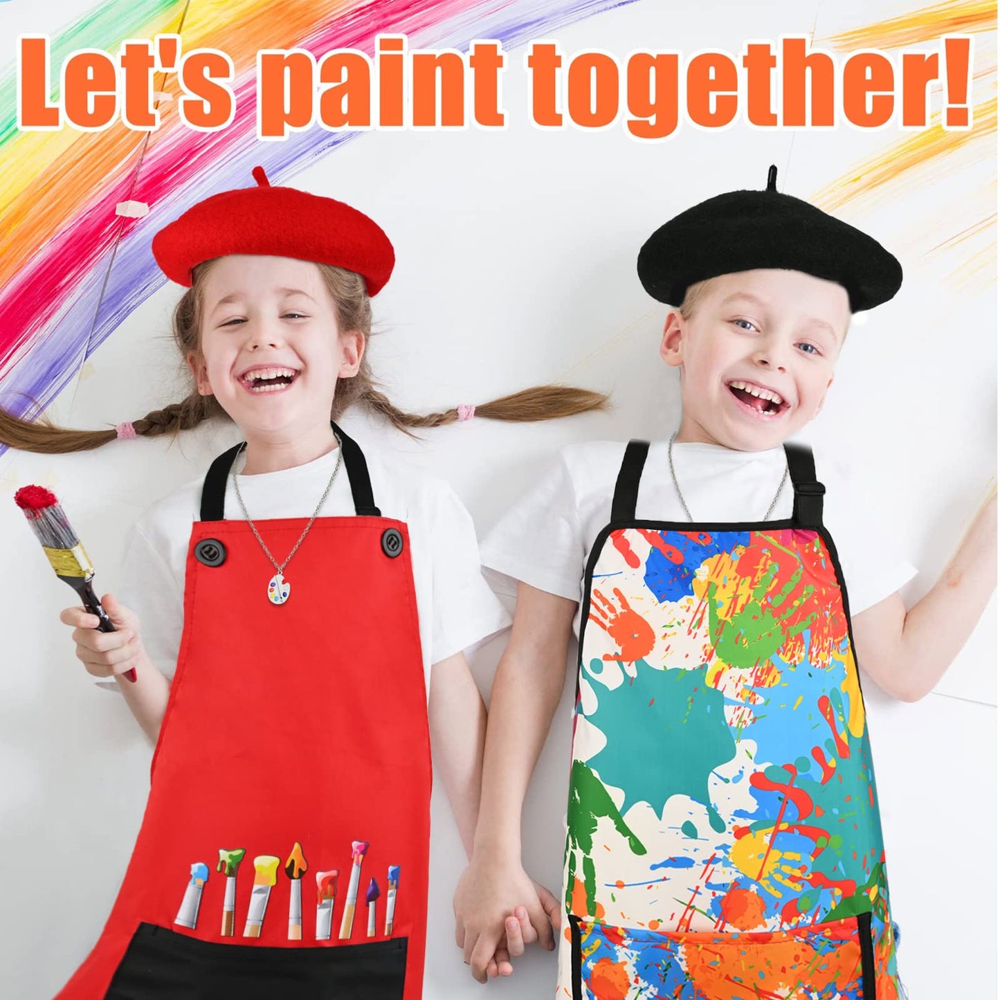 Matiniy 6 Pcs Artist Costume Accessories Set Black Beret Hat,Colorful Footprint Apron,Painting Brush And Drawing Board Set (Blac