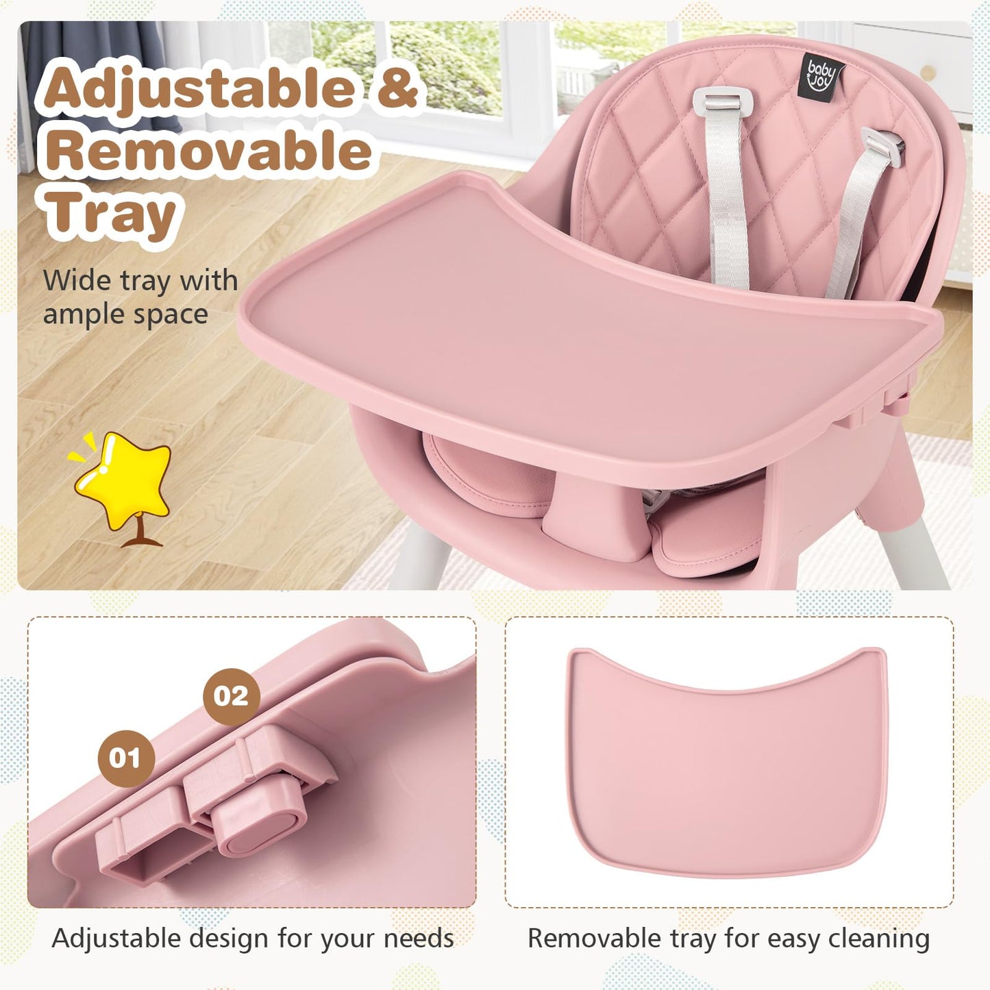 Baby Joy High Chair, 5 In 1 Convertible Highchair For Babies & Toddlers | Booster Seat | Table And Chair Set | Infant Feeding Ch