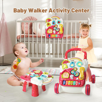 Sit to Stand Baby Walker, Activity Center with Music and Light, Activity Table for Toddlers, Push Toys for Babies Learning to Wa