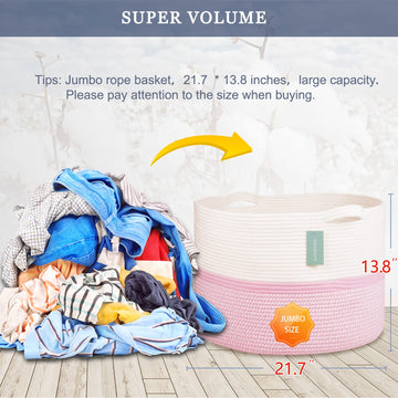Bosroty Extra Large Cotton Rope Basket For Girls Kids 87L, Nursery Hamper, Large Laundry Basket, Nursery Bin, Woven Basket Organ
