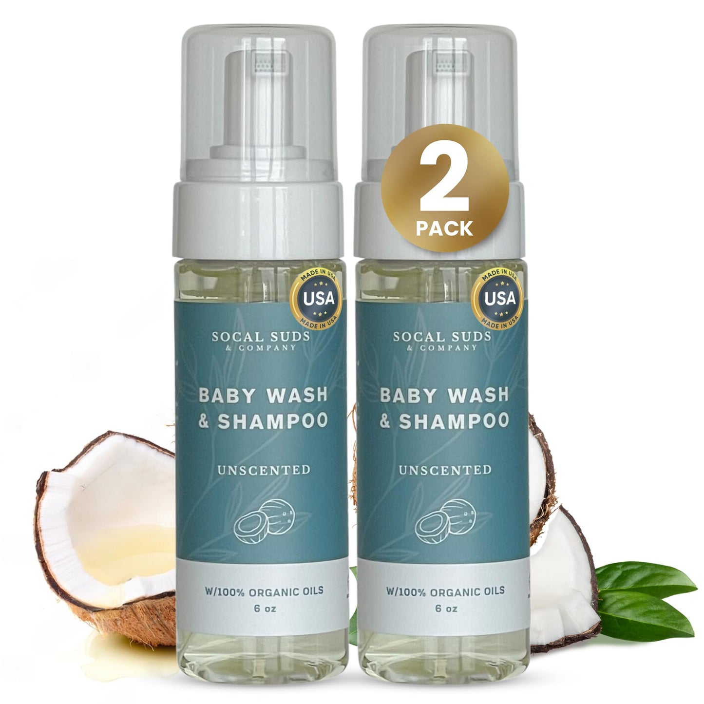 SoCal Suds & Company Gentle Botanical Baby Wash for Sensitive Skin - 2-in-1 Organic Foaming Shampoo & Body Wash - Clean Natural