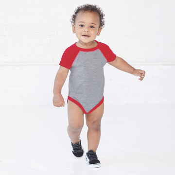 Rabbit Skins Baby Short Sleeve Raglan Baseball Bodysuit (4430) Vintage Heather/Vintage Navy, Nb