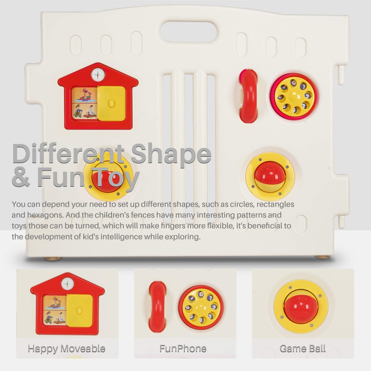 Kidzone Grey - White Baby Interactive Playpen 8 Panel Safety Gate Children Play Center Child Activity Pen Astm Certified