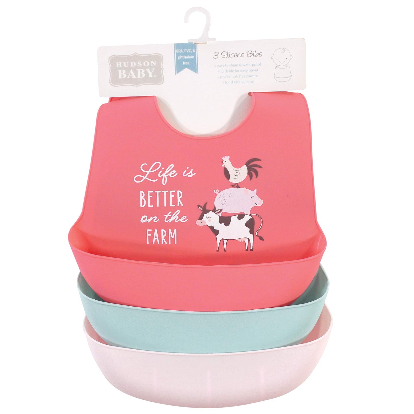 Hudson Baby Unisex Baby Silicone Bibs, Life Is Better On The Farm, One Size