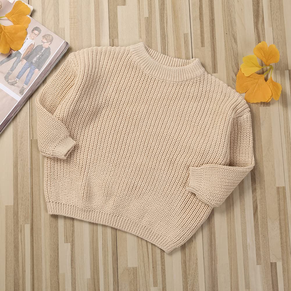 Toddler Baby Girls Knitted Sweater Fall Winter Warm Pullover Tops For Kids Boy Girl Outfits Clothes (6-12 Months, Beige New)