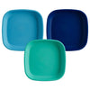 Re Play Made In Usa 3Pk - 7.37' Plates With Deep Sides For Easy Baby, Toddler, Child Feeding - Sky Blue, Aqua, Navy Blue (True