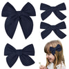 Deeka 4 Pcs Navy Blue Cotton Linen Hair Bows 3 Styles 5' & 4' Handmade Hair Bow Set For Toddler Girls Alligator Hair Clips Kno