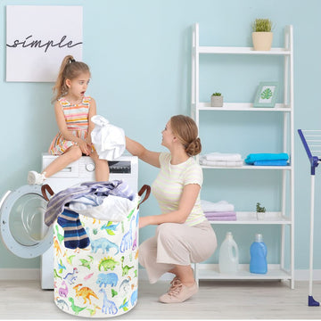 Fxocshe Large Storage Basket,Dinosaur Baby Hamper,Collapsible Canvas Waterproof Coating Boys Hamper For Storage Bin Toy Bins,Kid