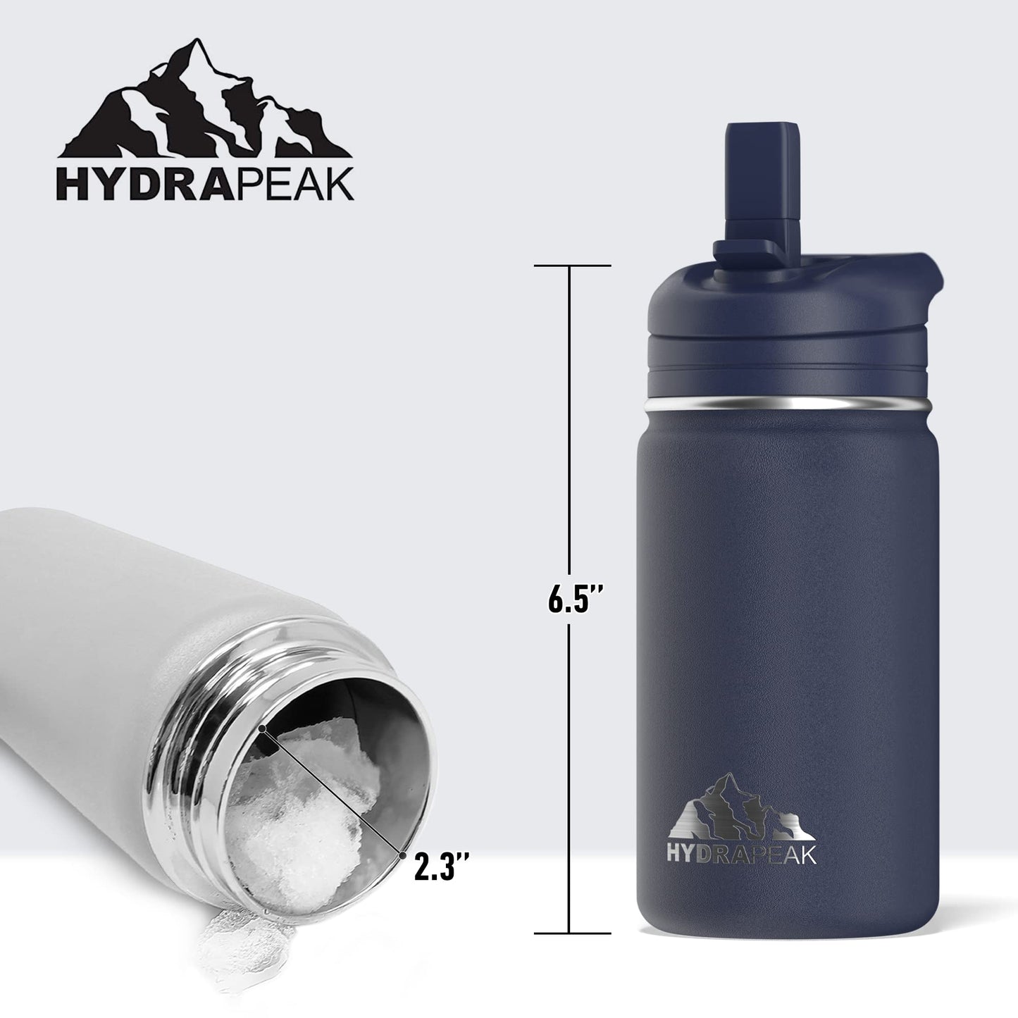 Hydrapeak Mini 14Oz Water Bottle With Straw Lid, Stainless Steel Double Wall Insulated Water Bottle | Leak-Proof And Spill-Proof