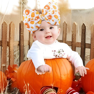 Yanjie Thanksgiving Turkey Printed Handmade Pumpkin Bows For Baby Girls, Fall Theme Party Accessories For Infants, Toddlers