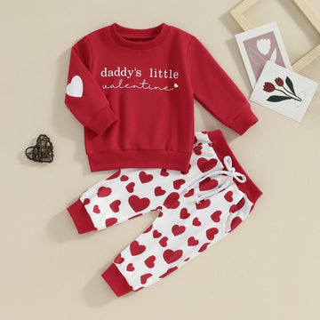 Fiomva Baby Girl Valentines Day Outfit Toddler Daddys Girls Clothes Infant Sweatshirt Pants Set Newborn Matching Suit (S Daddys