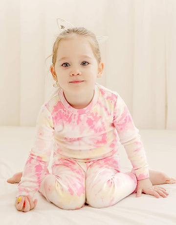 Vaenait Baby Kids Junior 100% Cotton Sleepwear Pajamas 2Pcs Set Tiedye-Pinkyellow-254 Jm