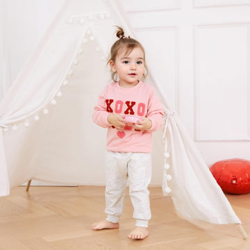Lucikamy Toddler Baby Girl Boy Valentines Day Outfit Long Sleeve Letter Print Sweatshirt Shirt Infant Spring Clothes (F-Pink, 3-