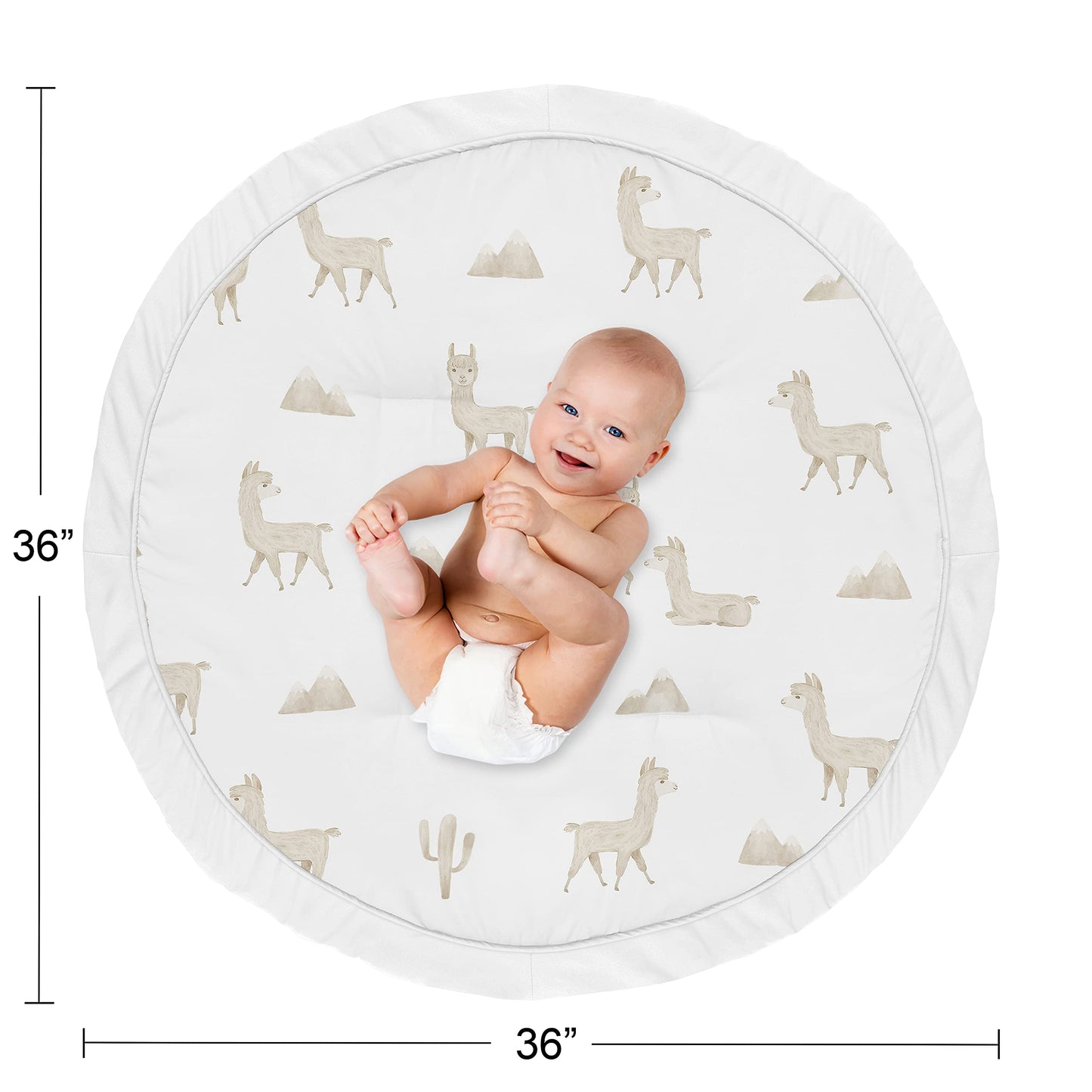 Sweet Jojo Designs Boho Llama Boy Or Girl Baby Playmat Tummy Time Infant Play Mat - Gender Neutral Beige Taupe Tan And White Boh
