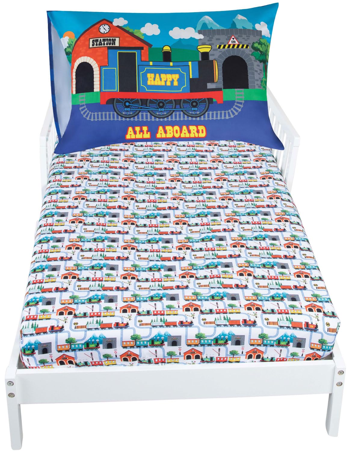 Todays Kids Choo Choo Train Toddler Bed Sheets for Boys - 2-Piece Baby Crib Sheets Boy Crib Size, 28x52 Fitted Sheet & 20x30 Pil