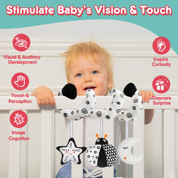 GKDOMS Baby Spiral Hanging Stroller and Car Seat Toys Black and White High Contrast Sensory Toy Newborn Plush Activity Toys Than