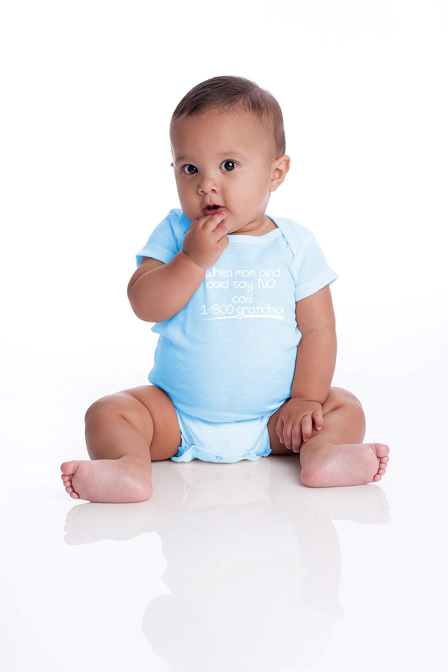 When Mom And Dad Say No Call 1800 Grandma - Funny Baby Essentials Bodysuit - Newborn Girl Outfit (Newborn, Light Blue)