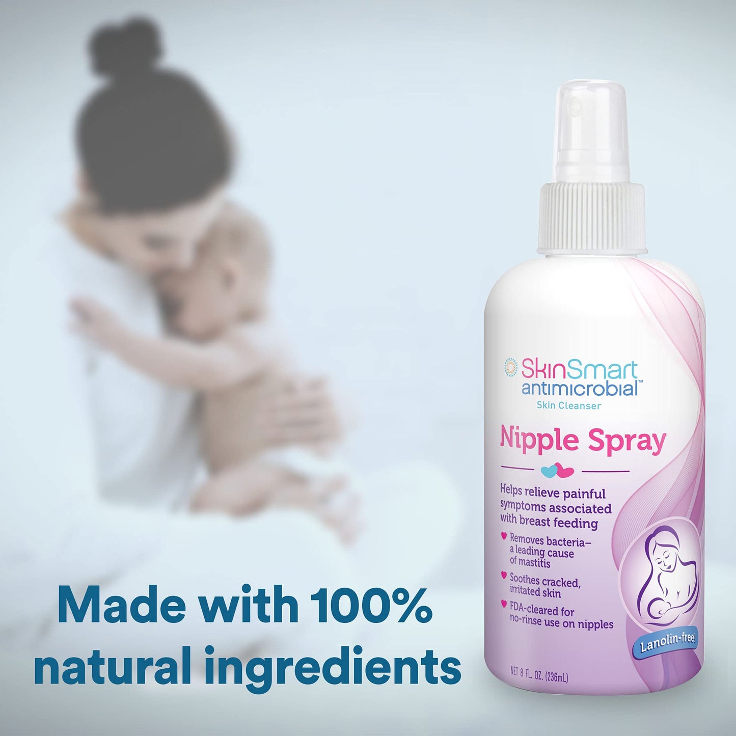SkinSmart Nipple Relief Spray for Breastfeeding, Naturally Soothing, Lanolin-Free, Made with 100% Natural Ingredients (HOCL), 8