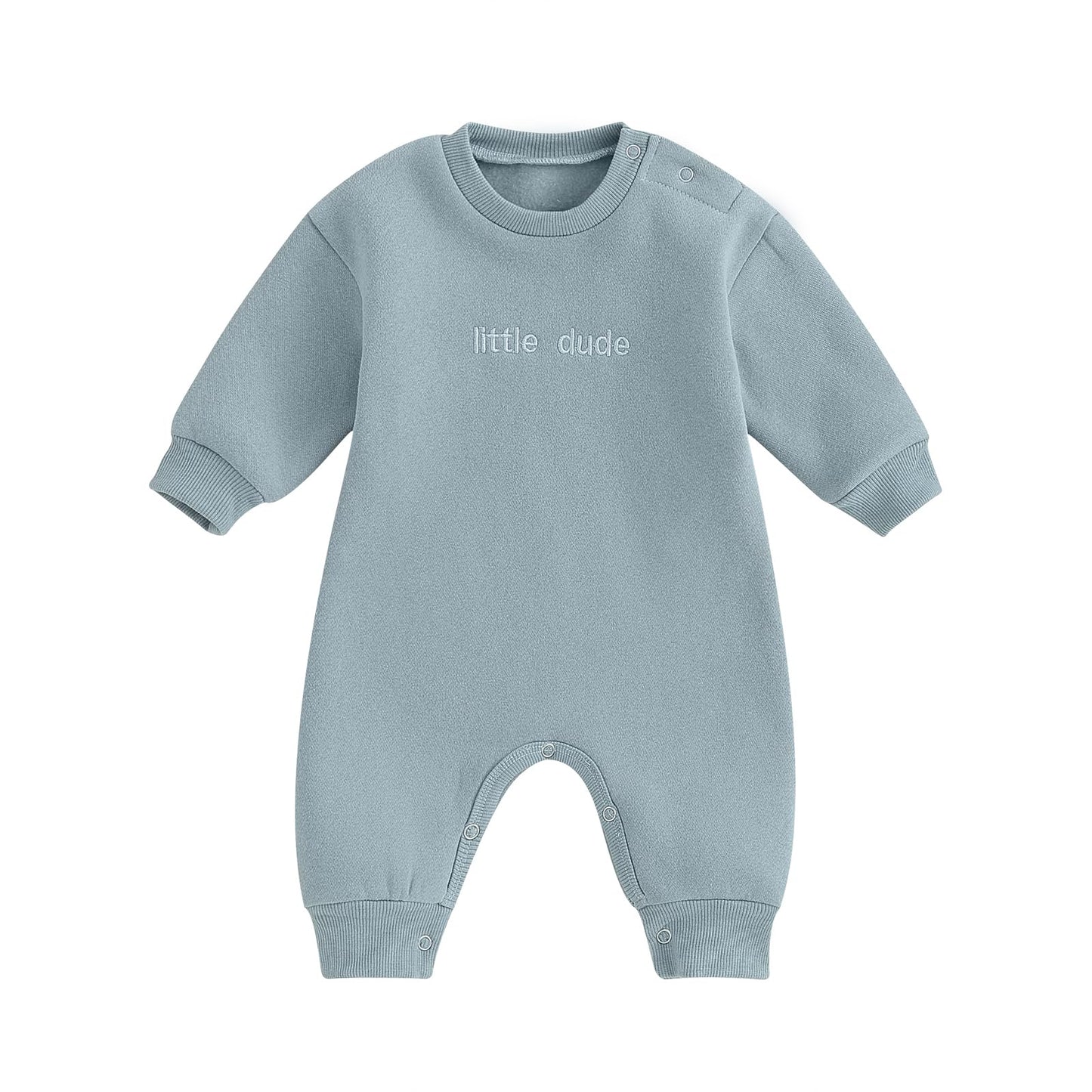 allshope Newborn Baby Boy Fall Outfit Romper Little Dude Embroidery Long Sleeve Jumpsuit Bodysuit Infant Winter Clothes (Blue, 0