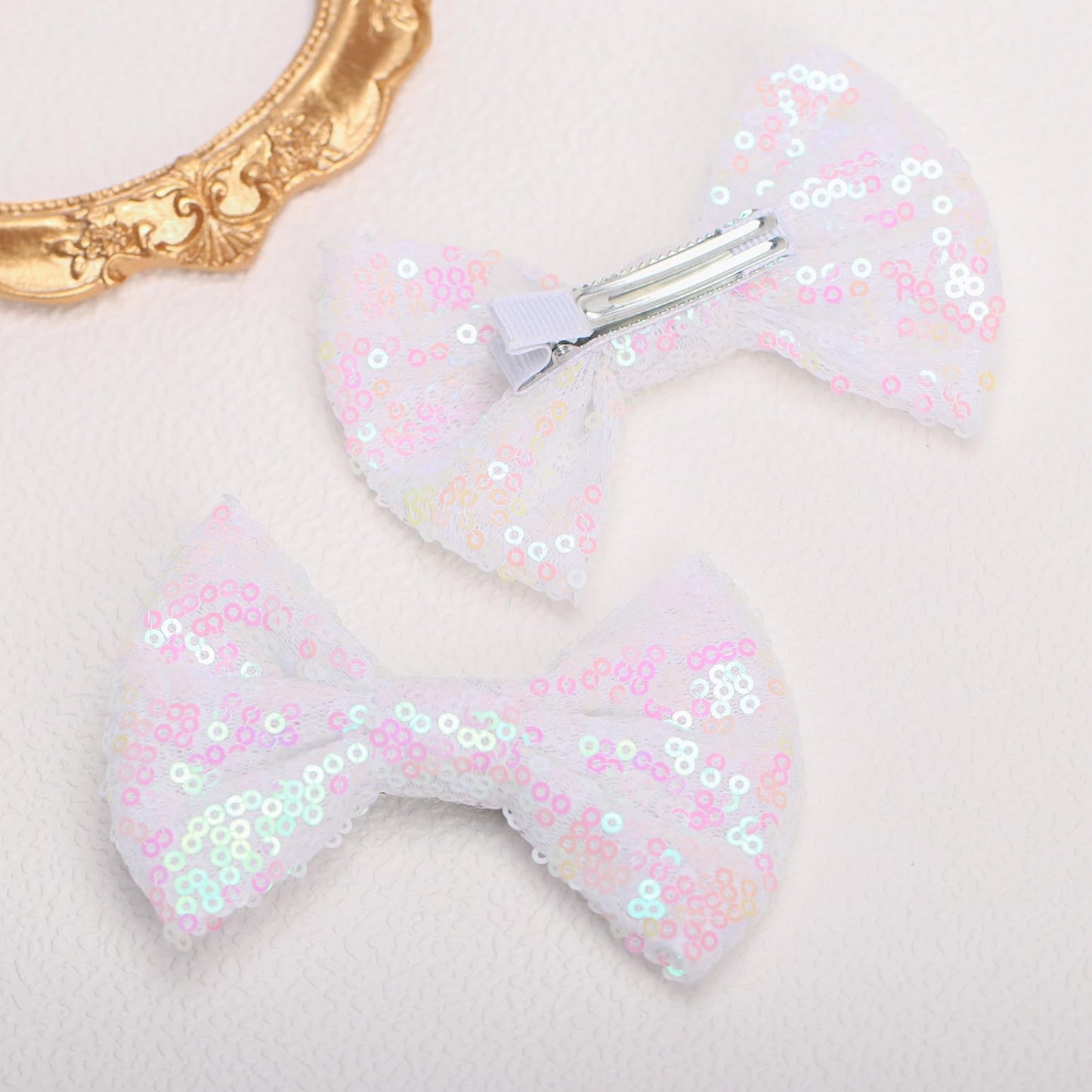 Kiszu 4 Inch Sequin Glitter Hair Bows Clips, Sparkling Bling Little Bow Hairpins Hair Accessories For Baby Girls Kids Children T