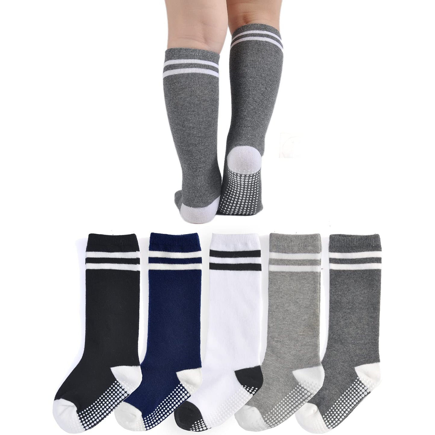 Epeius Knee High Socks With Non-Slip Grip Toddller Boys Girls Athletic Stripe Team Tube Socks For Soccer, Basketball, Baseball 5