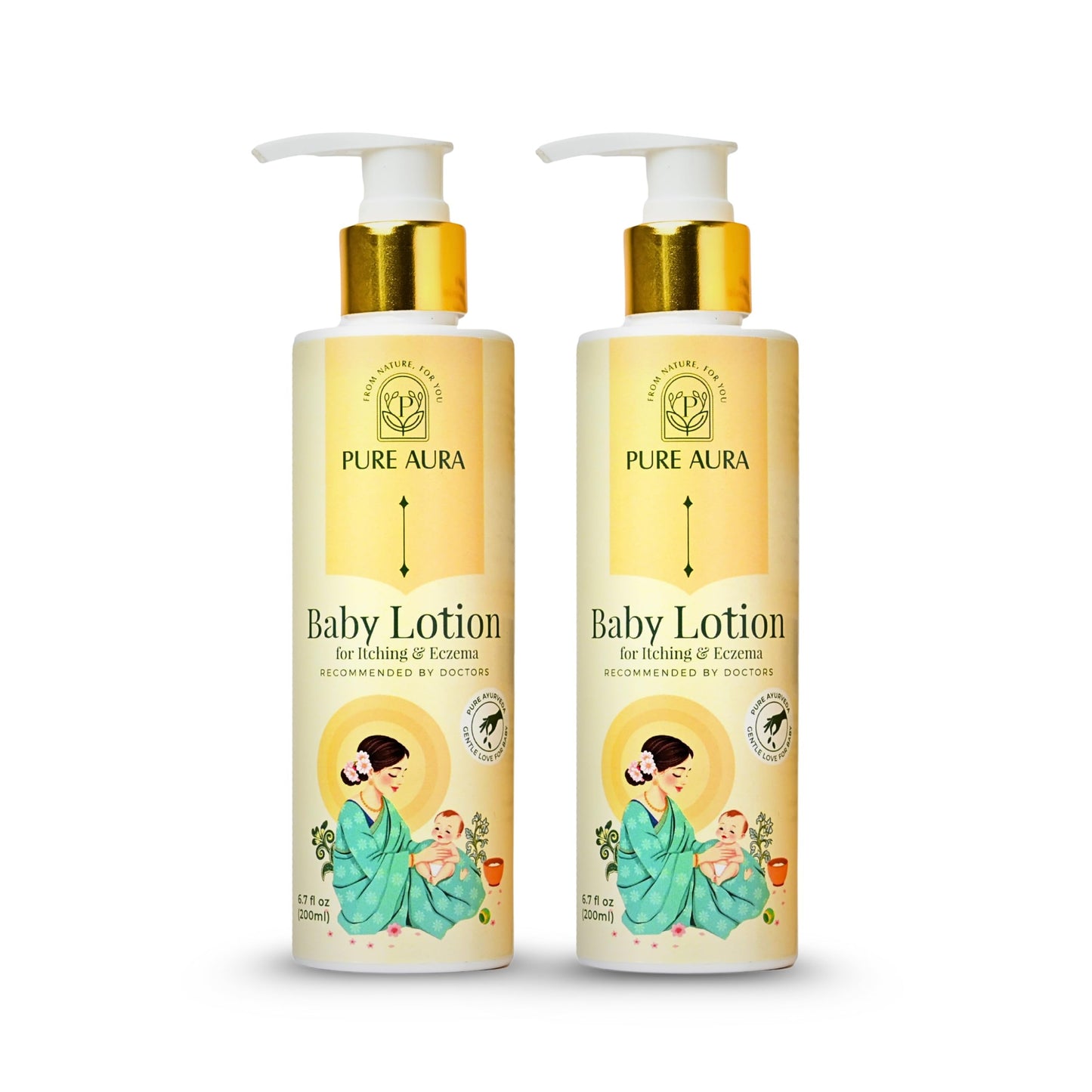 Pure Aura Baby Lotion For Itching & Eczema Relief (Pack Of 2, 200Ml) | Ayurvedic & Chemical-Free | Safe For Newborns & Kids | Do