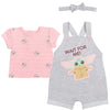 Star Wars The Child Newborn Baby Girls French Terry Snap Short Overalls T-Shirt & Headband 3 Pcs Set Light Gray 3-6 Months