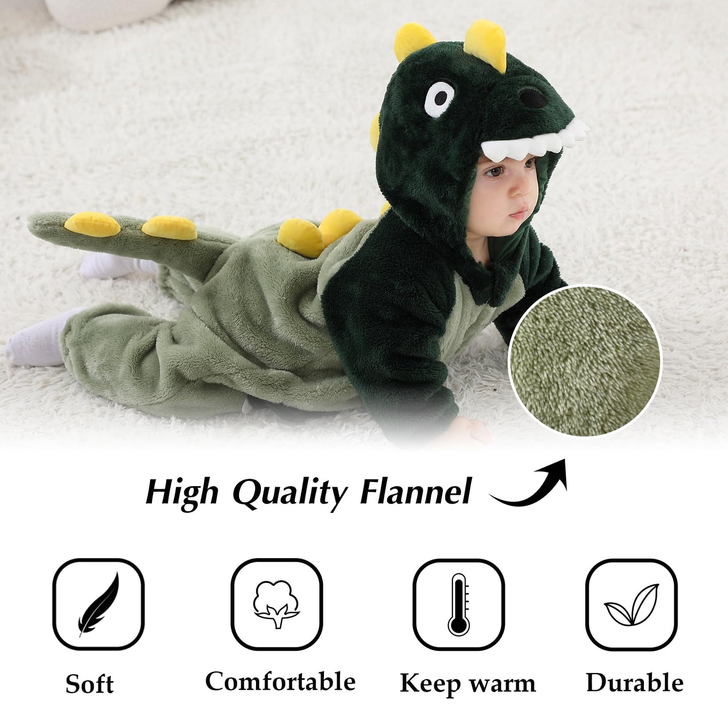 Tonwhar Kids' And Toddlers' Infant Tiger Dinosaur Animal Fancy Dress Costume Outfit Hooded Romper Jumpsuit(1-3 Months/Height:20'