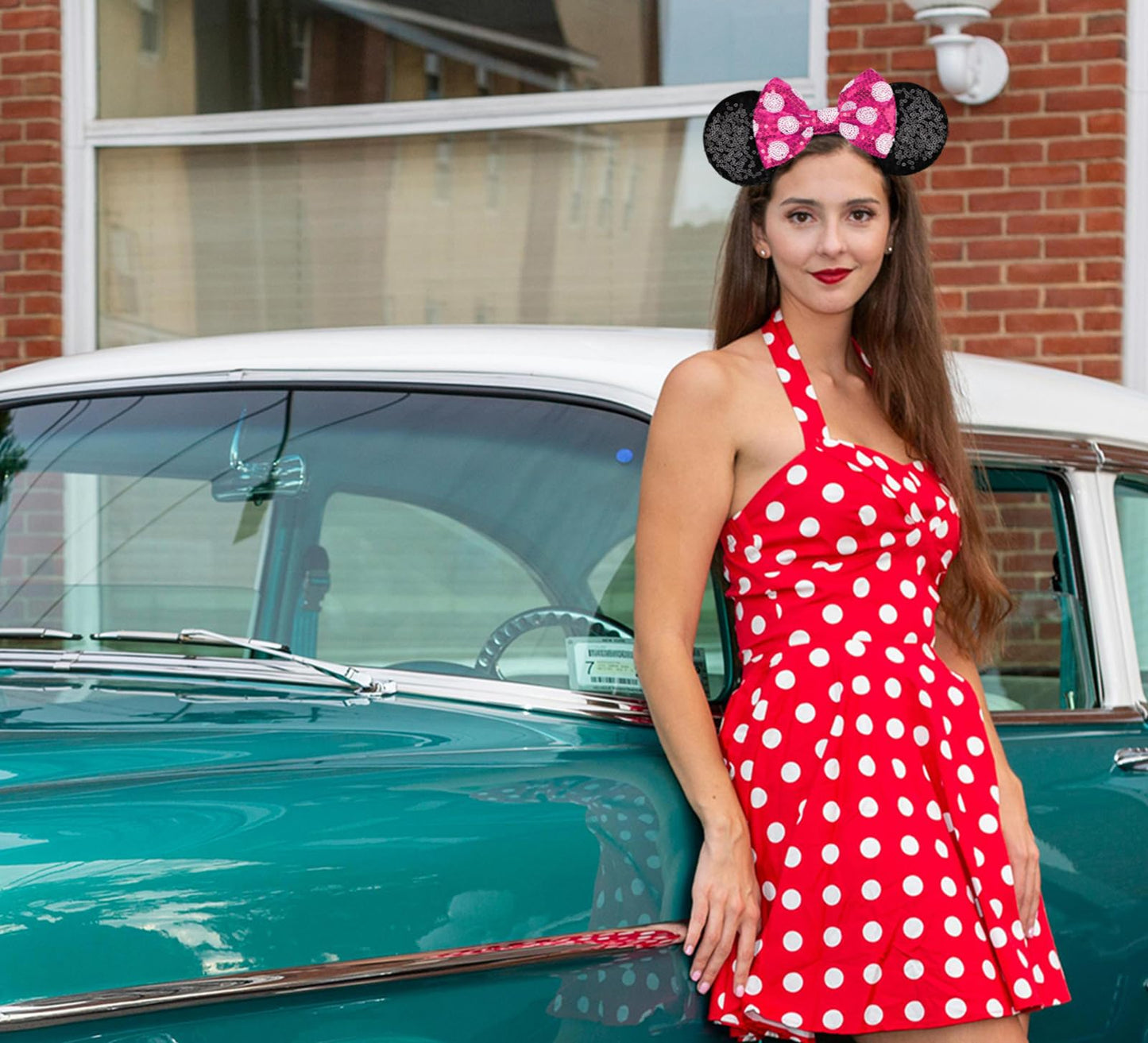 Razko Iridescent Rose Gold And Silver Blue Rainbow Ears Headband, One Size Fits All (Polka Dot-Rose Red)