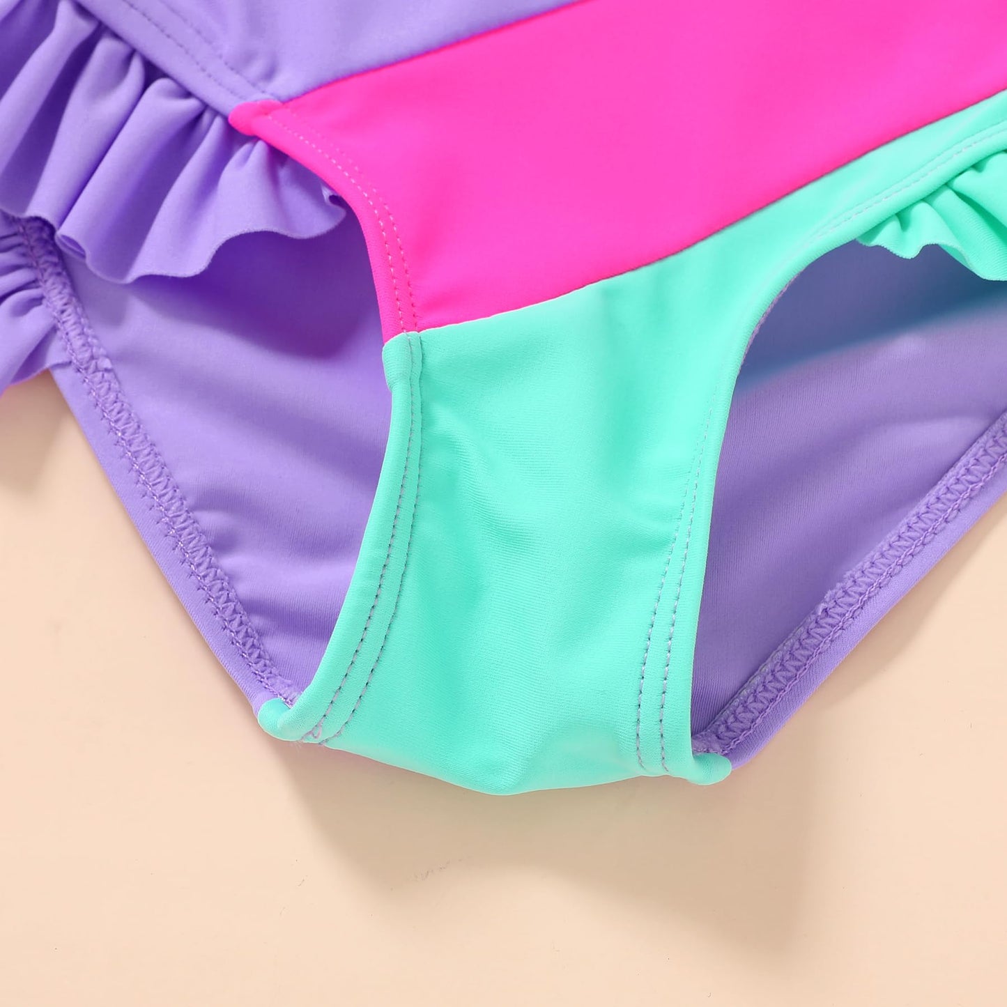 Younger Tree Toddler Girls Two Pieces Swimsuit Color Block Stripe Swimwear Summer Beach Bathing Suit 18M-5T(Purple#Green 12-18 M