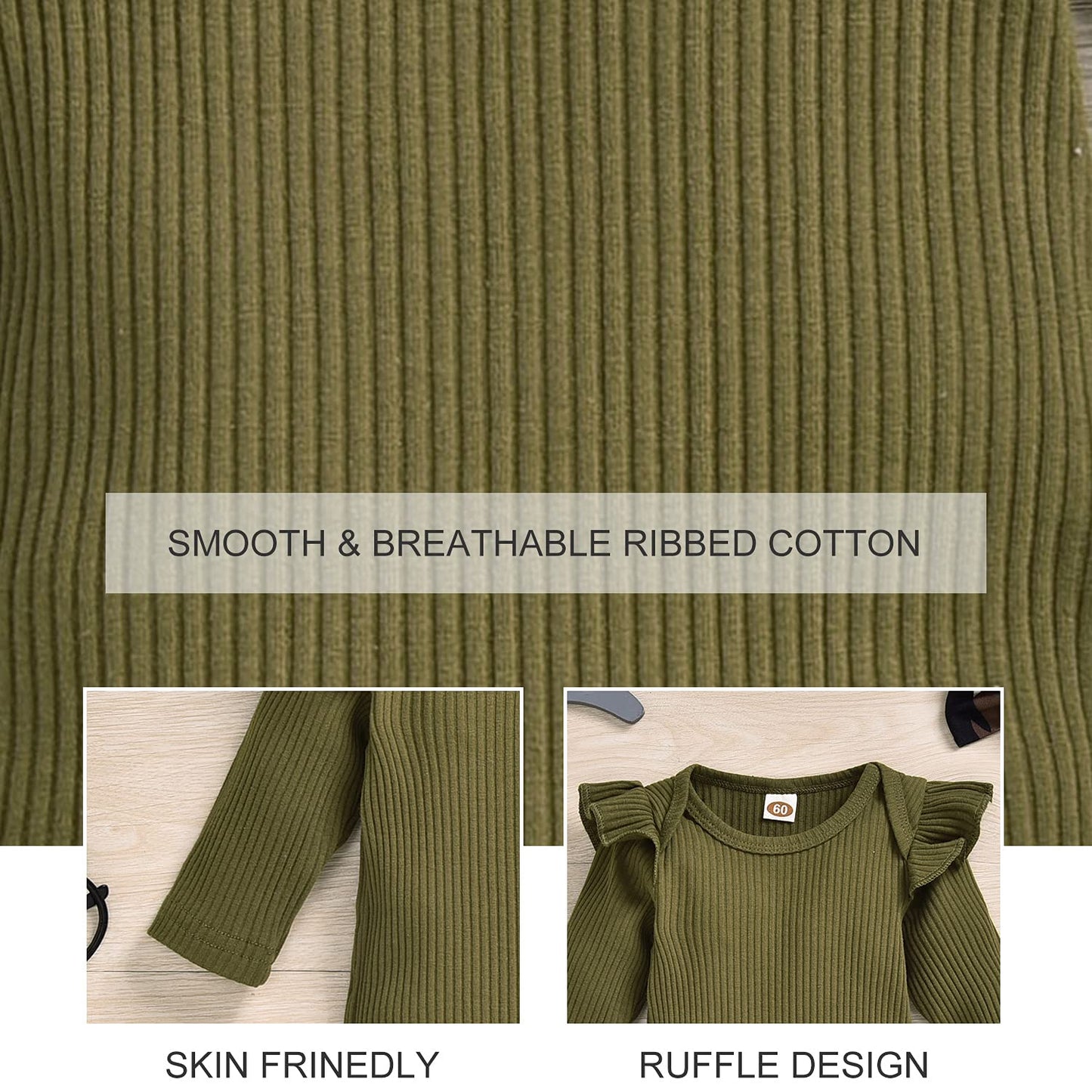 Aalizzwell Newborn Infant Baby Girls Clothes Ribbed Romper Bodysuit Army Green Pants Set Fall Winter Outfits Camouflage Camo 3-6